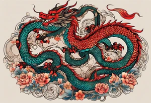 I want to make 12 Chinese zodiac animals in such a way that they give out the shape of the dragon.
It would start with a dragon and end with a snake. tattoo idea