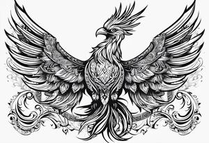 tribal pheonix with long tail curling tattoo idea