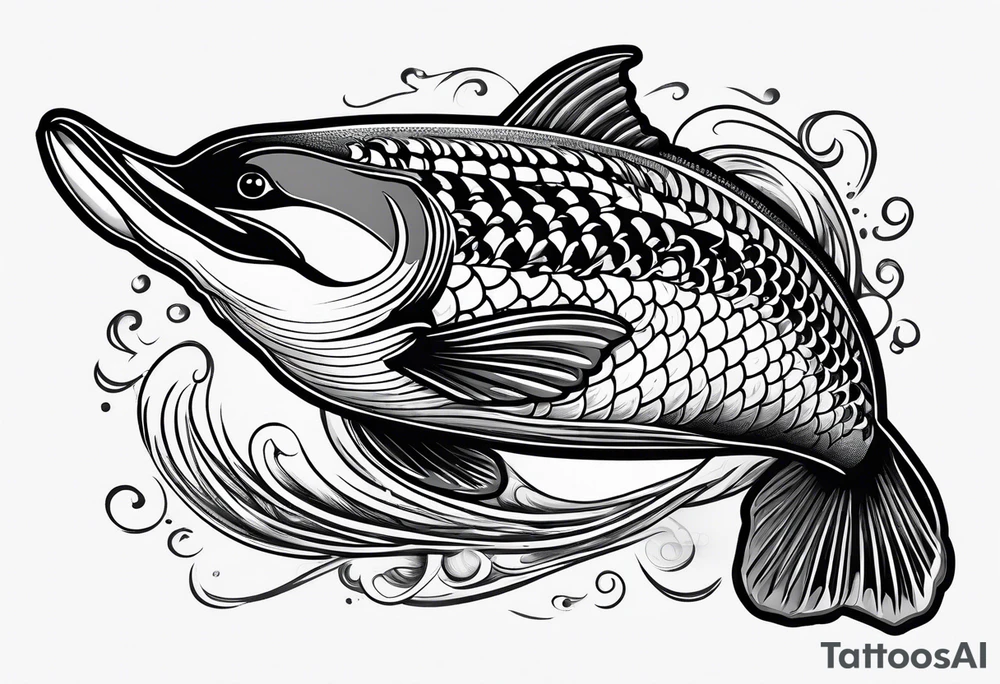 loon with walleye fish under it tattoo idea