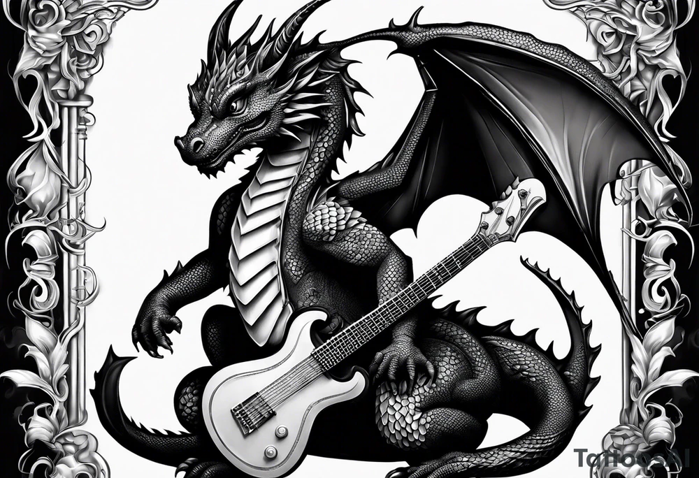 baby dragon with guitar tattoo idea