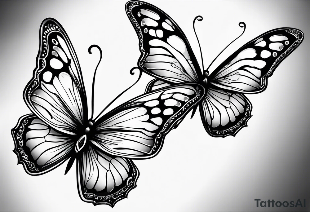 tattoo with 2 medium sized butterflies and the name keonne under it tattoo idea