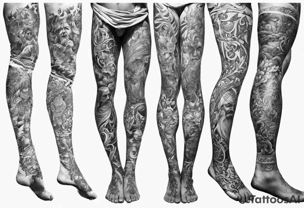 full Leg sleeve tattoo. im from punjab and sikh values tattoo idea