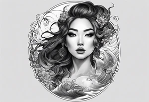 Full-body portrait of an ethereal and dark woman of the sea tattoo idea