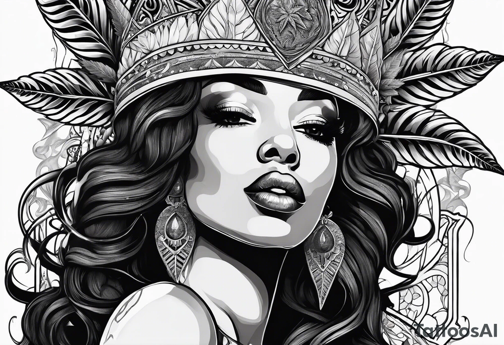 Black Goddess of marijuana tattoo idea