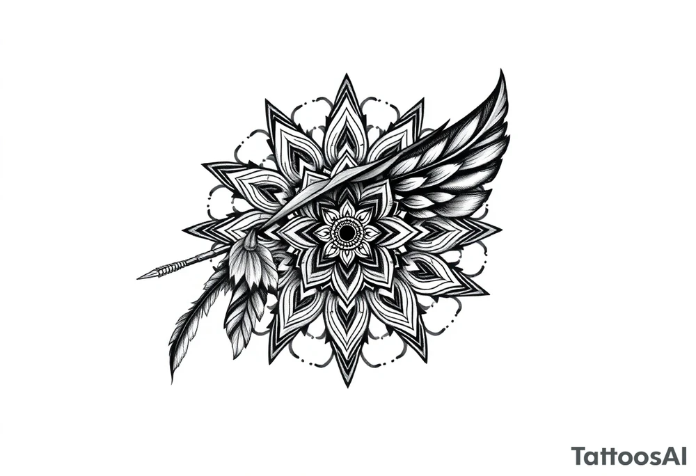 spiritual feather indian mandala shaman tattoo idea