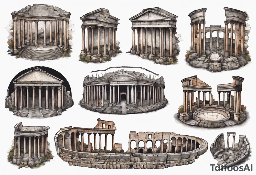 roman amphitheater broken tattoo idea