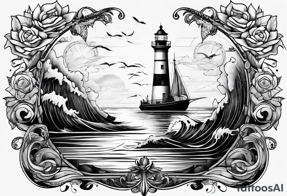 phare maritime dans un bateau a voiles. tattoo idea