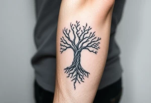mystical tree of life with cosmic roots and celestial branches tattoo idea