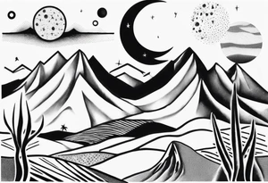 mountains and dunes and moon in the lonely desert tattoo idea
