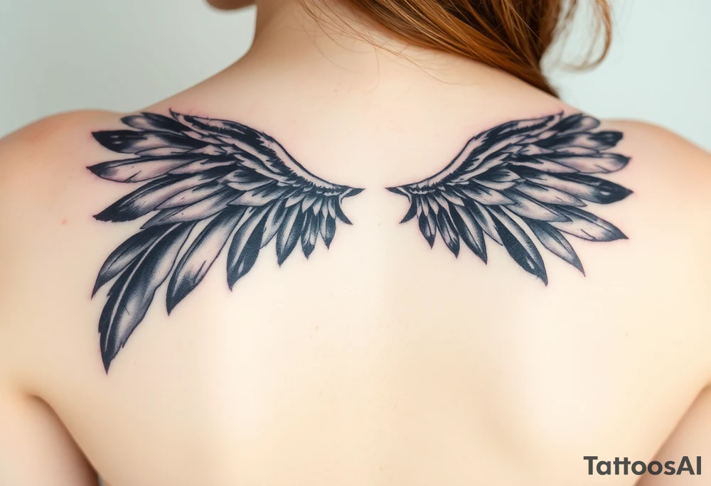 black feathers drifting away to angel wings tattoo idea
