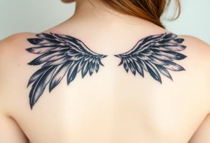 black feathers drifting away to angel wings tattoo idea