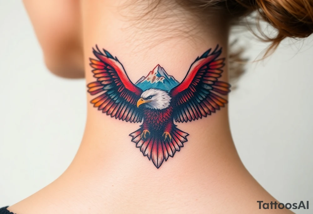 majestic eagle spreading wings against mountain peaks tattoo idea