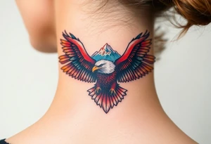 majestic eagle spreading wings against mountain peaks tattoo idea