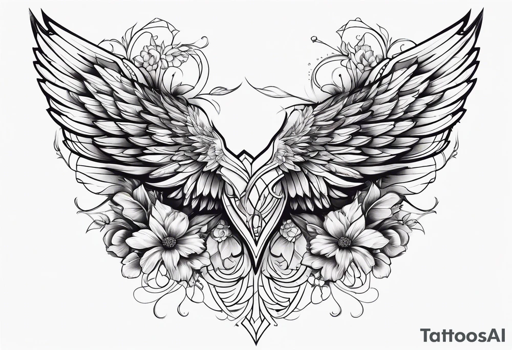 wings with flowers tattoo idea