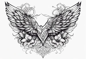 wings with flowers tattoo idea