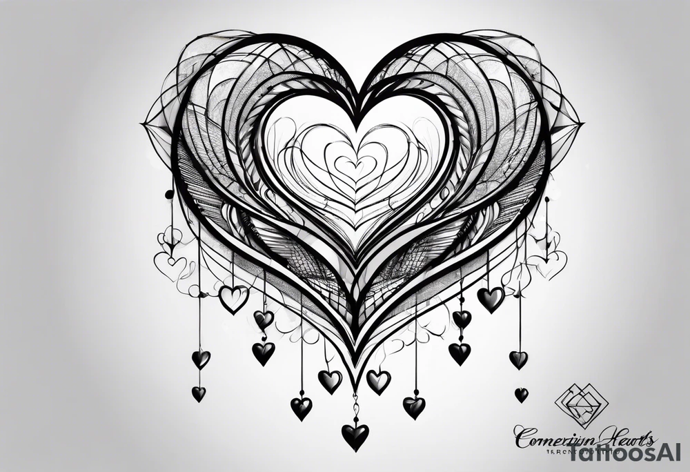 6 connecting hearts tattoo idea
