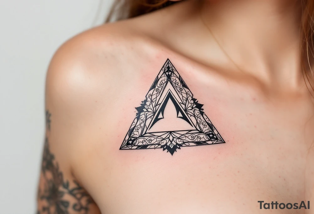 A sharp angular "A" in metallic silver with black geometric accents. tattoo idea