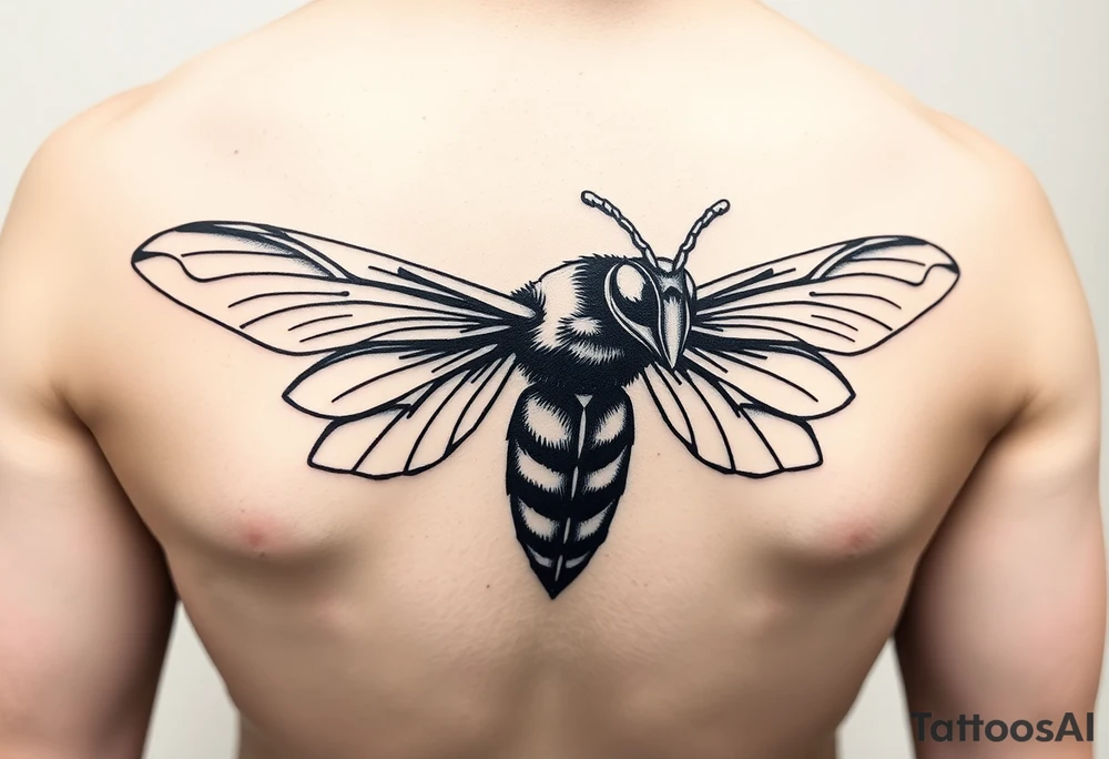 Angry hornet flying with arched body tattoo idea