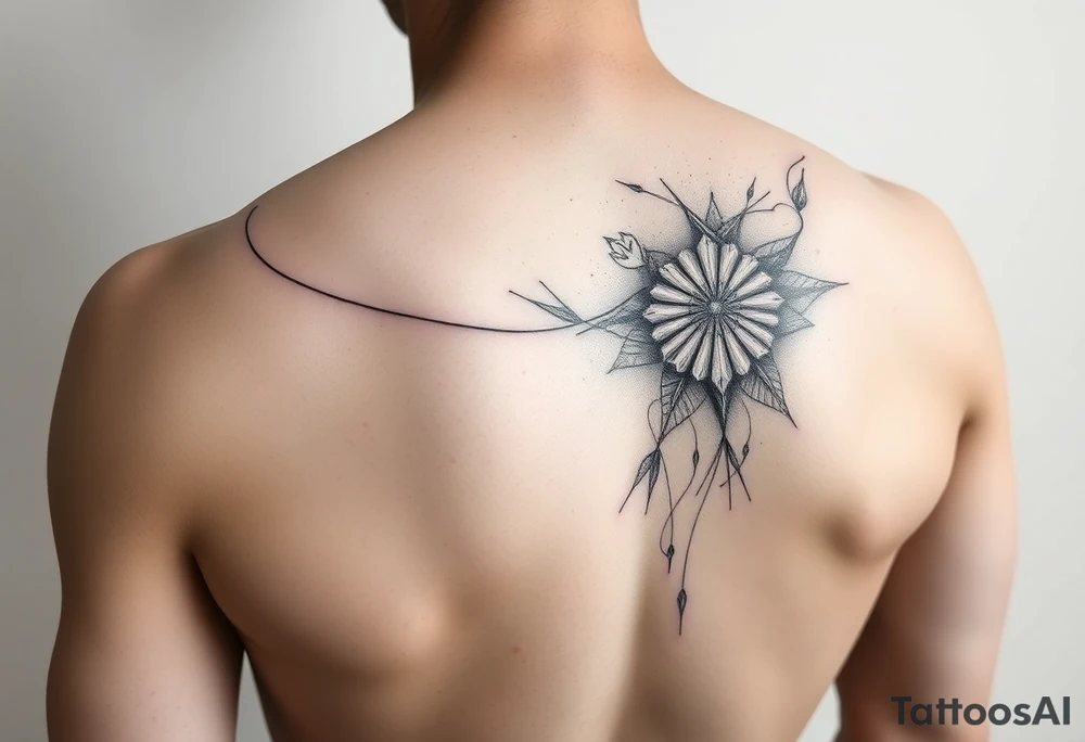 soft minimalist line wrapped around shoulder and down back tattoo idea