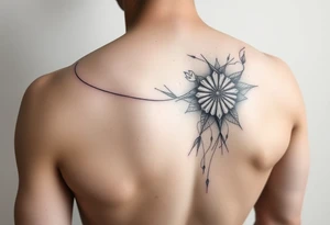 soft minimalist line wrapped around shoulder and down back tattoo idea