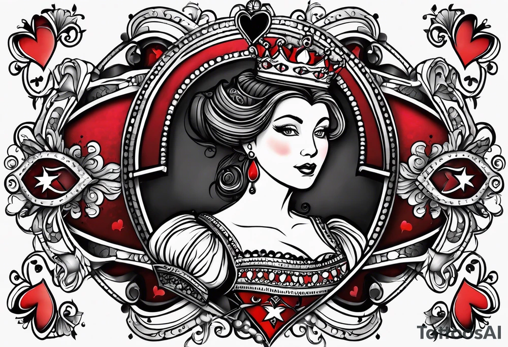 queen of hearts card  -on forearm - with text saying "queen starleen" tattoo idea