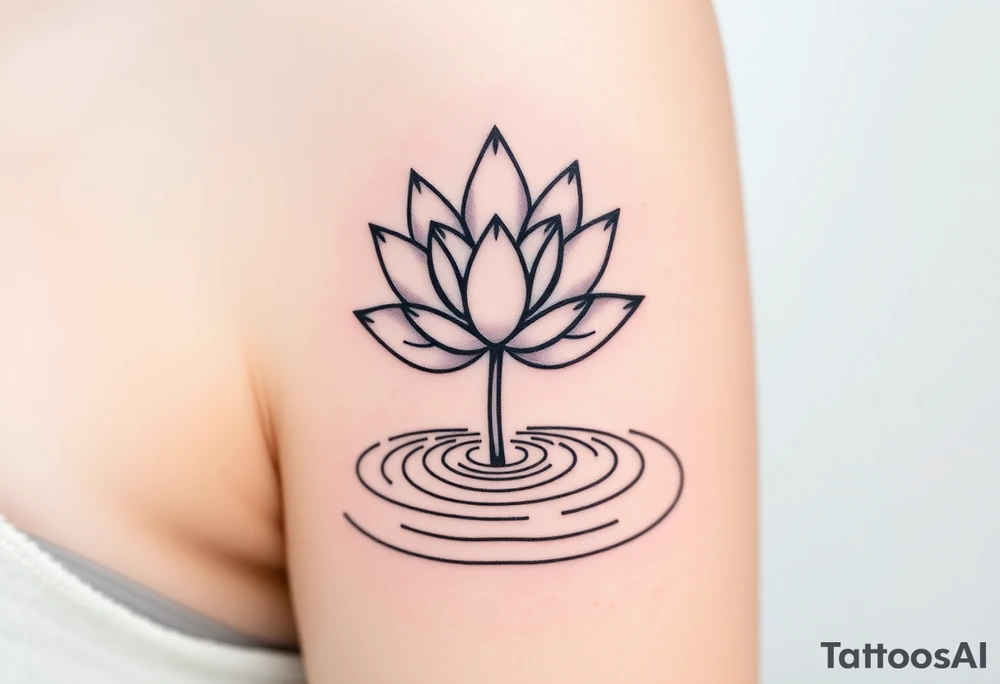 serene lotus flower emerging from sacred waters with ripples tattoo idea