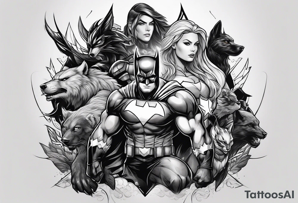 a super hero team which is combination of animals tattoo idea