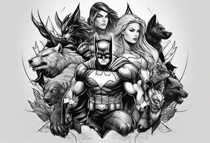 a super hero team which is combination of animals tattoo idea
