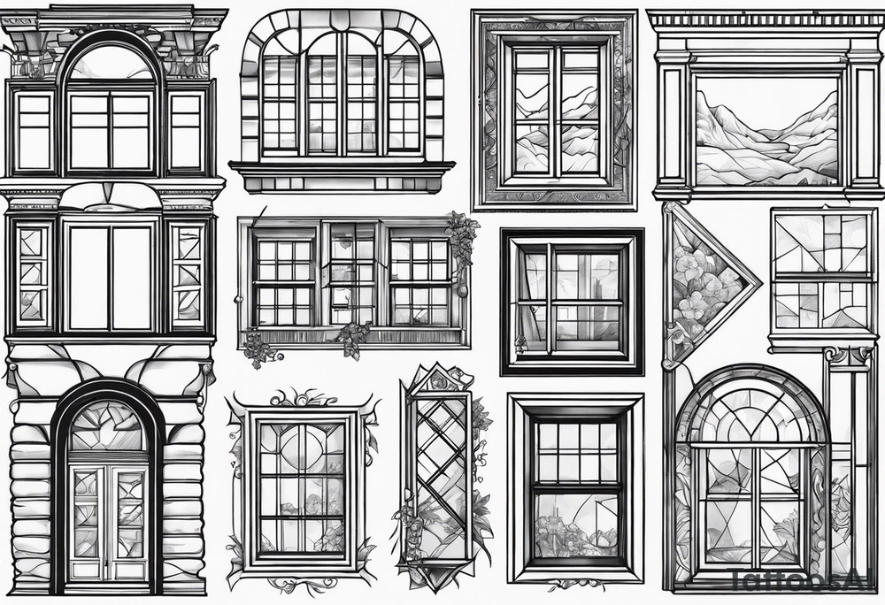 Variety of windows frames flash sheet tattoo idea