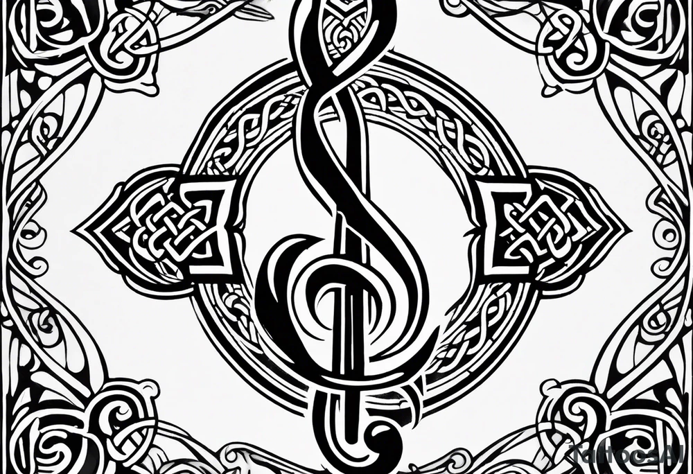 Celtic styling, anchor, bass clef note, treble clef note, dog paw print, half sleeve, forearm tattoo idea