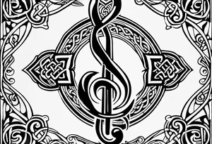 Celtic styling, anchor, bass clef note, treble clef note, dog paw print, half sleeve, forearm tattoo idea