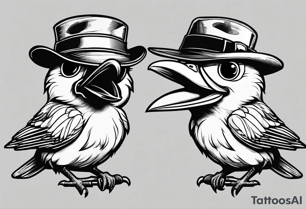 Cute cartoon Bird with a gun in its mouth tattoo idea