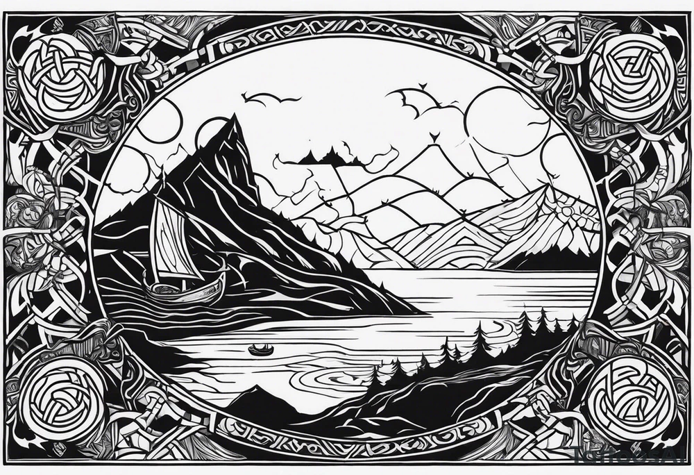 Vikings theme with symbols full sleeve tattoo idea