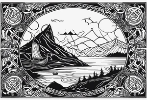 Vikings theme with symbols full sleeve tattoo idea
