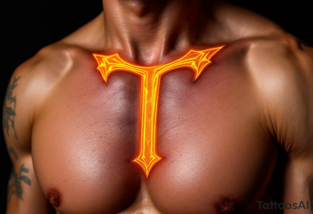 A glowing amber "T" (matte, not neon) with slight burnished edges. tattoo idea