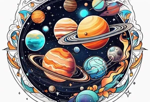 Solar system planet bouquet tattoo idea