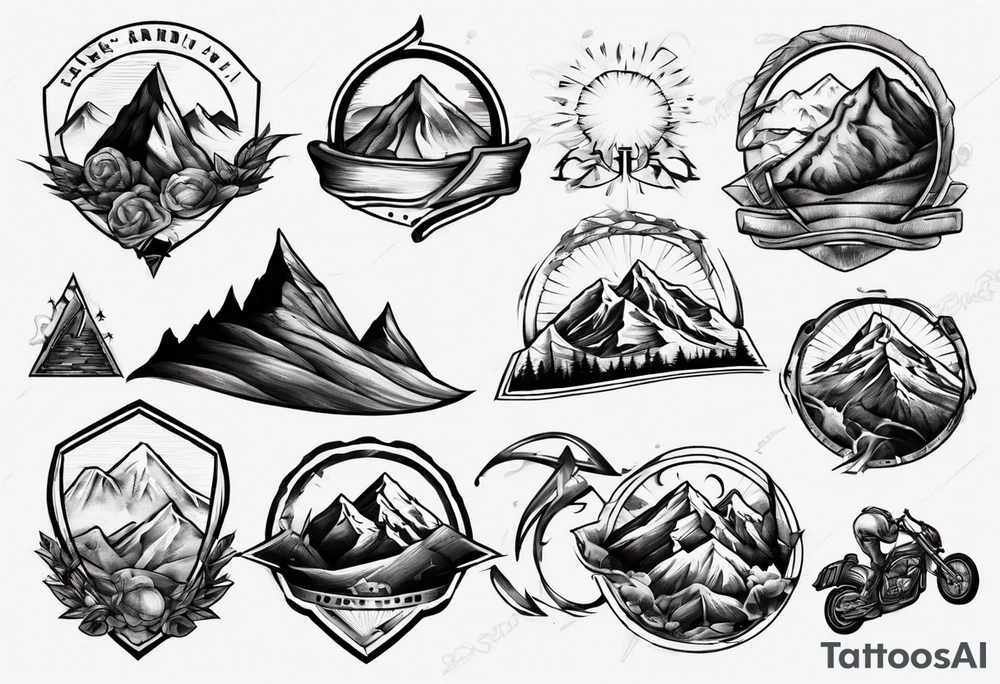 flexed bicep with road cycle and a mountain tattoo idea
