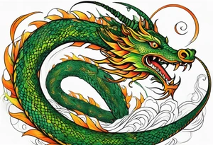 Long Snake dragon green orange tattoo idea