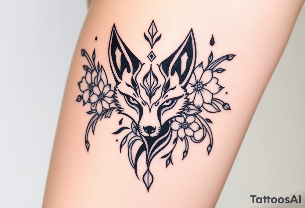 draw a fox with flowers hiper realistic skin tattoo idea