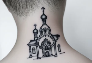medium sized Russian orthodox church with bulb domes with a prominent russian orthodox mosaic tattoo idea