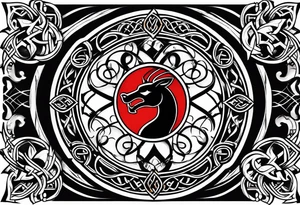 mortal kombat symbol with mickey mouse, palm trees and the celtic symbol for family tattoo idea