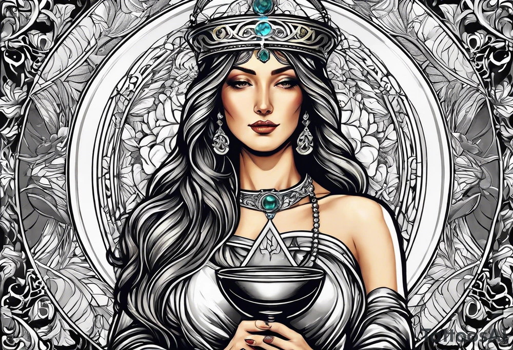 holy saint woman with halo holding a chalice tattoo idea