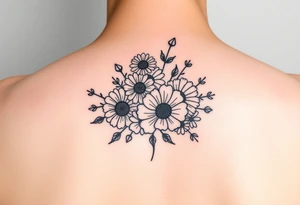 Small flower bouquet with order of flowers, daisy, cosmo, poppy, chrysanthemum, cosmo tattoo idea