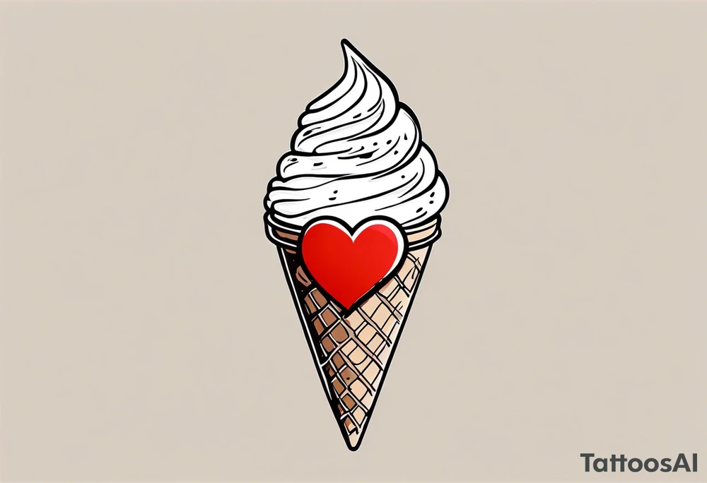 chocolate chip ice cream cone with one red heart tattoo idea