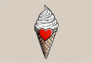 chocolate chip ice cream cone with one red heart tattoo idea