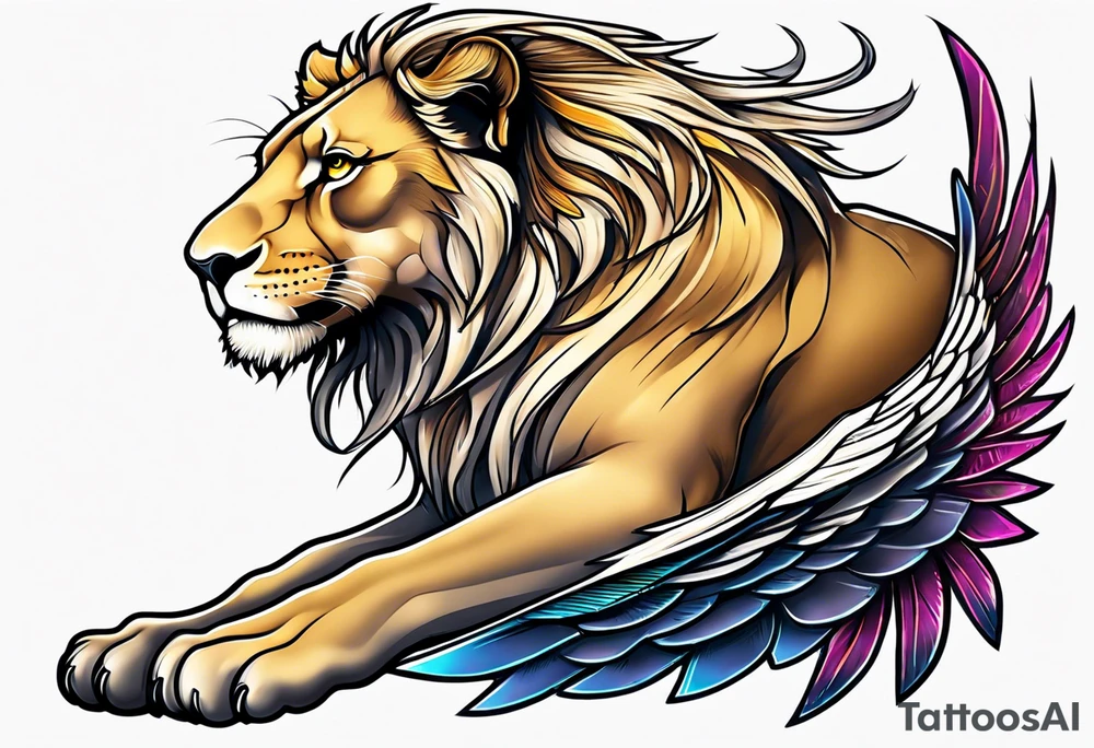 Lioness with wings crown tattoo idea