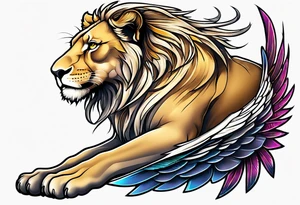 Lioness with wings crown tattoo idea