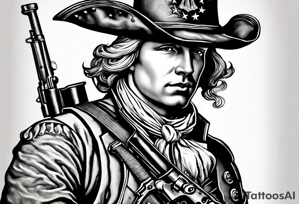 revolutionary war colonial soldier with Ar15 and Liberty Bell tattoo idea