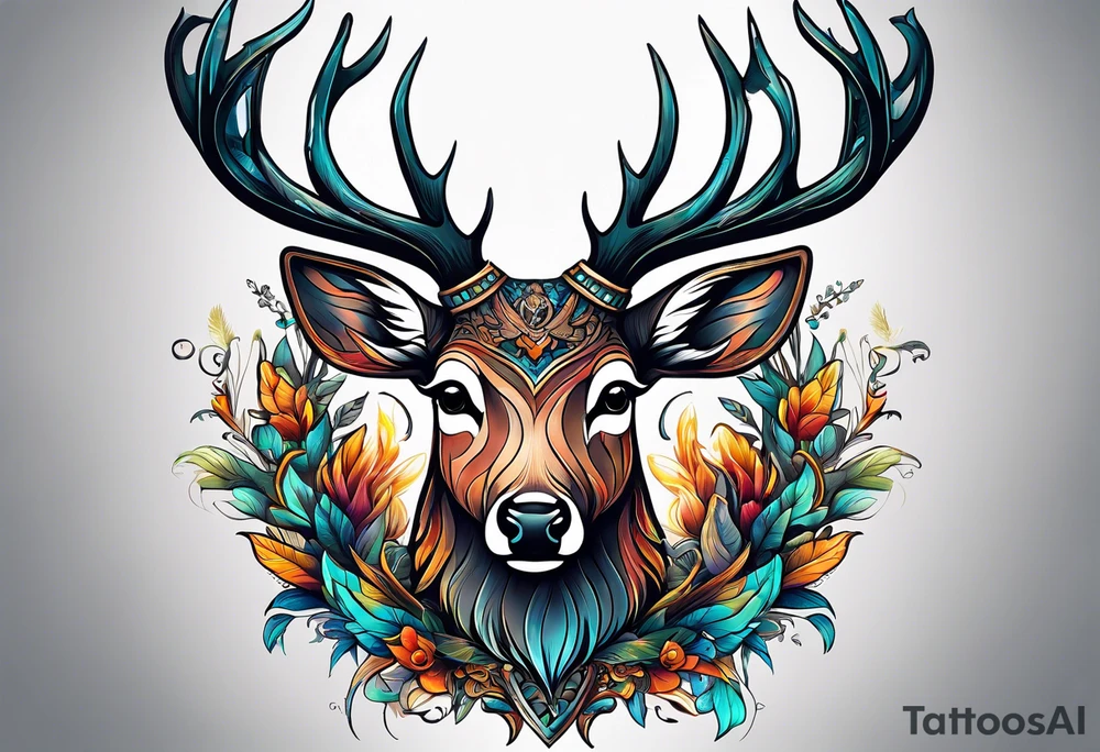 high-quality drawings of various fantastic animals. For example, a tattoo depicting a deer with a bird's beak. tattoo idea