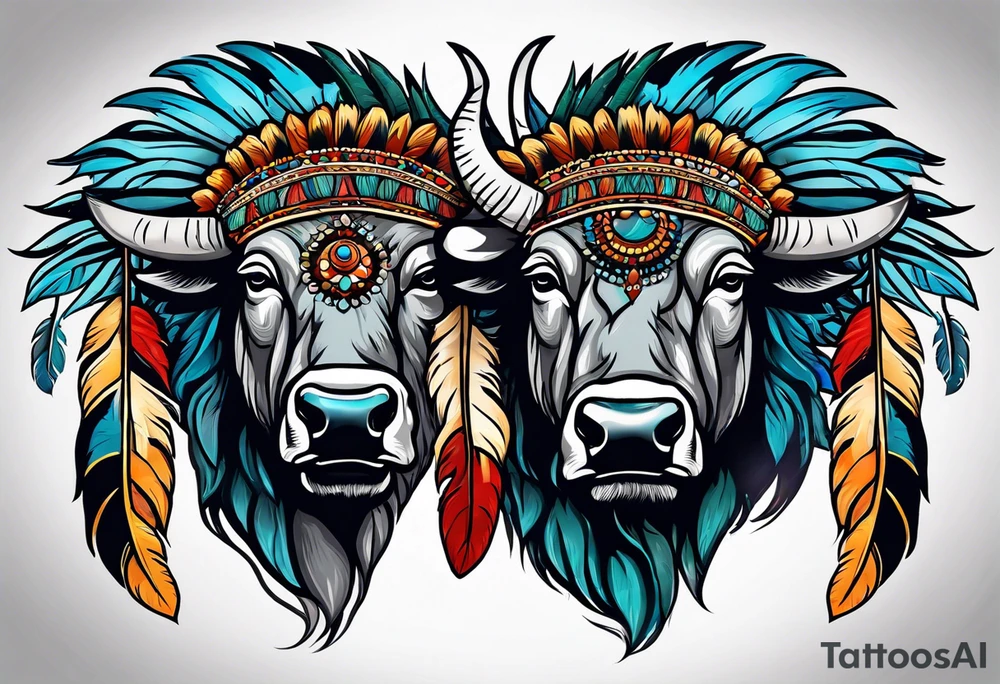 2 Buffalo head nickels with Indian feathers tattoo idea